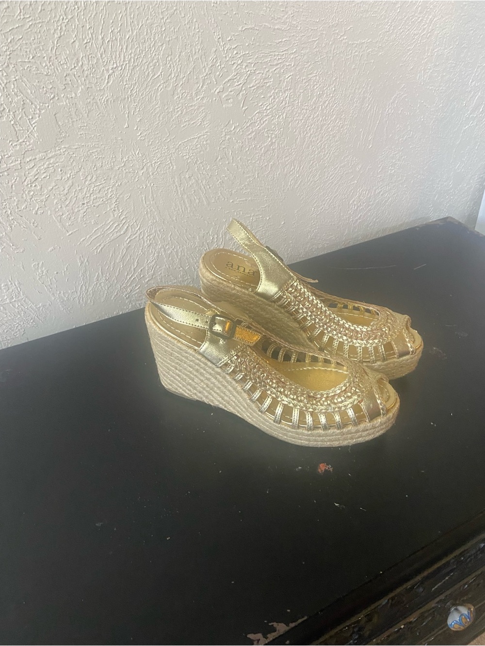 Anna Metallic Gold Woven Espadrille Wedge Sandals